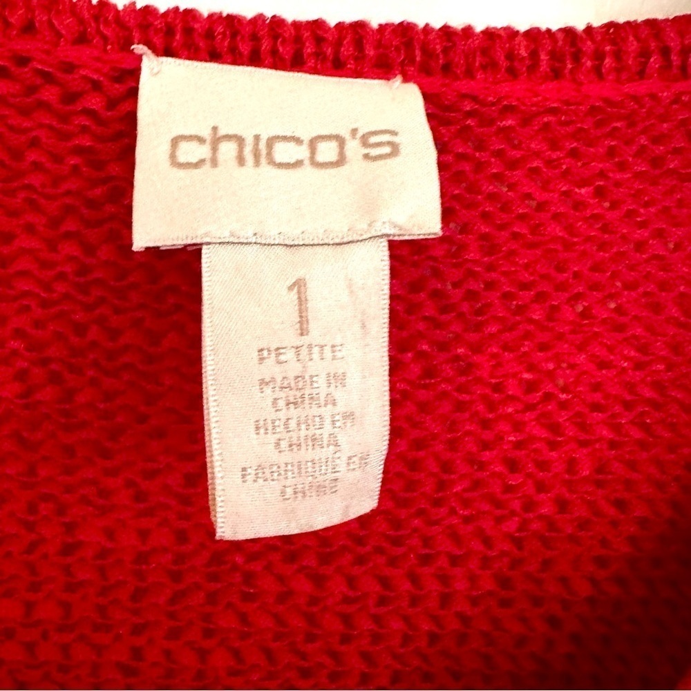 Chico’s Red V-Neck Petite Split Hem Sweater Size 1 Small or 8/10 - Picture 4 of 10